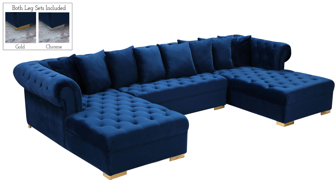 Presley Navy Velvet 3pc. Sectional - Bargain Furniture (Detroit, MI)
