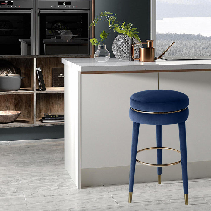 Coral Navy Velvet Counter Stool - Bargain Furniture (Detroit, MI)