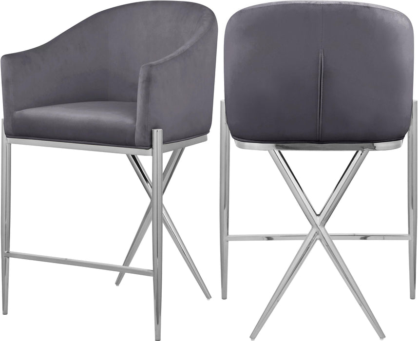 Xavier Grey Velvet Counter Stool - Bargain Furniture (Detroit, MI)