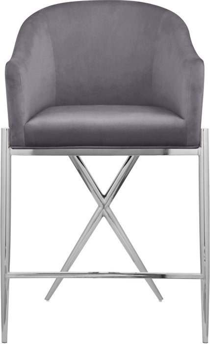 Xavier Grey Velvet Counter Stool - Bargain Furniture (Detroit, MI)