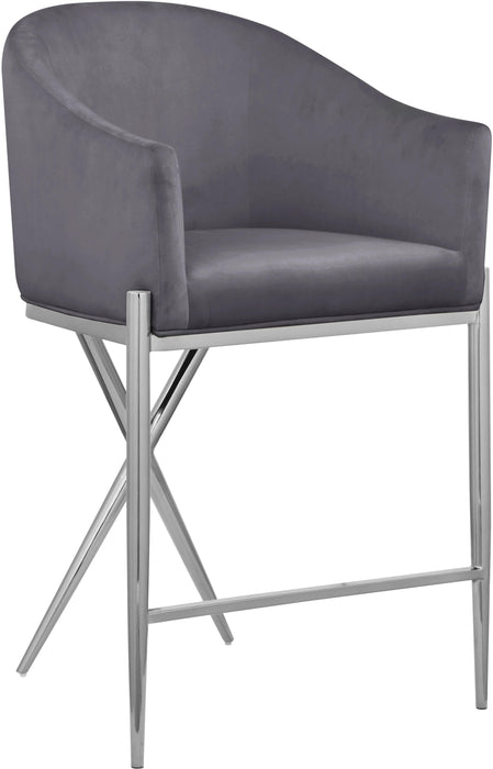 Xavier Grey Velvet Counter Stool - Bargain Furniture (Detroit, MI)