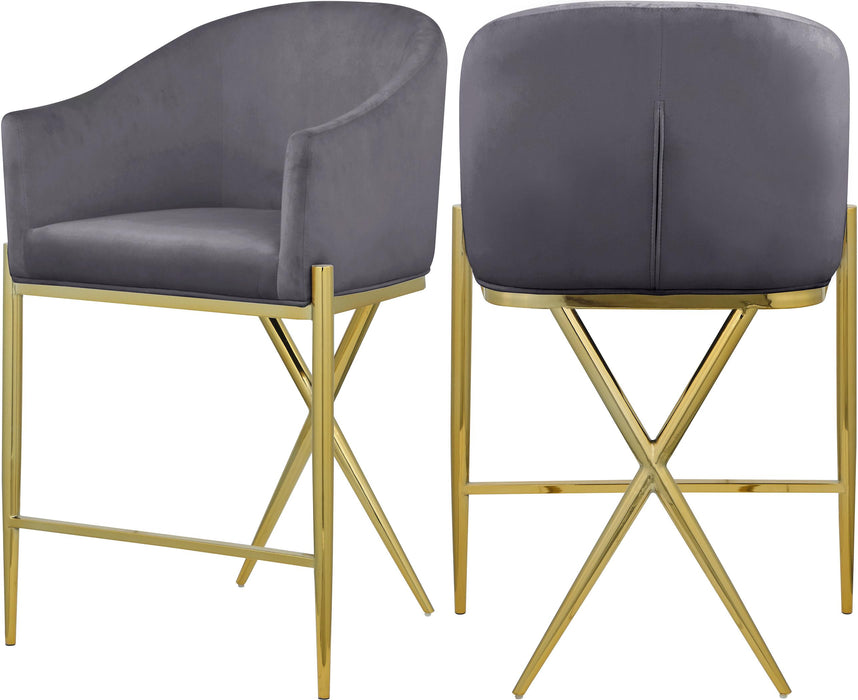 Xavier Grey Velvet Counter Stool - Bargain Furniture (Detroit, MI)