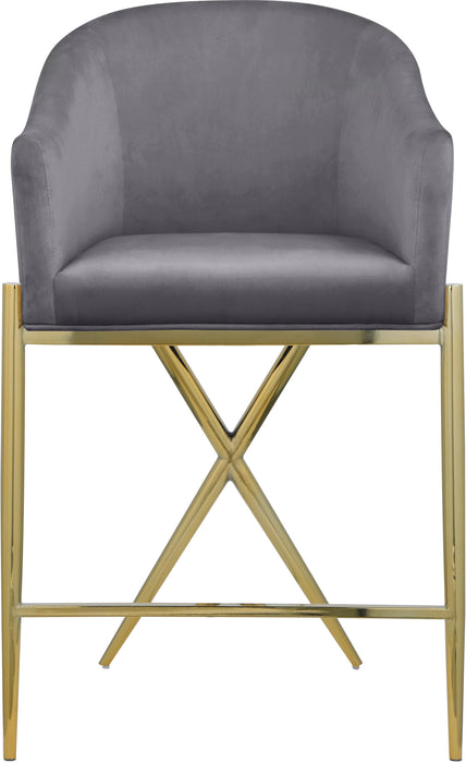 Xavier Grey Velvet Counter Stool - Bargain Furniture (Detroit, MI)