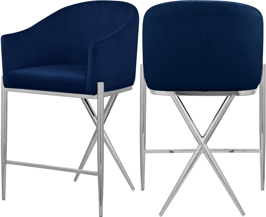 Xavier Navy Velvet Counter Stool - Bargain Furniture (Detroit, MI)
