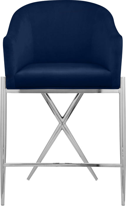 Xavier Navy Velvet Counter Stool - Bargain Furniture (Detroit, MI)