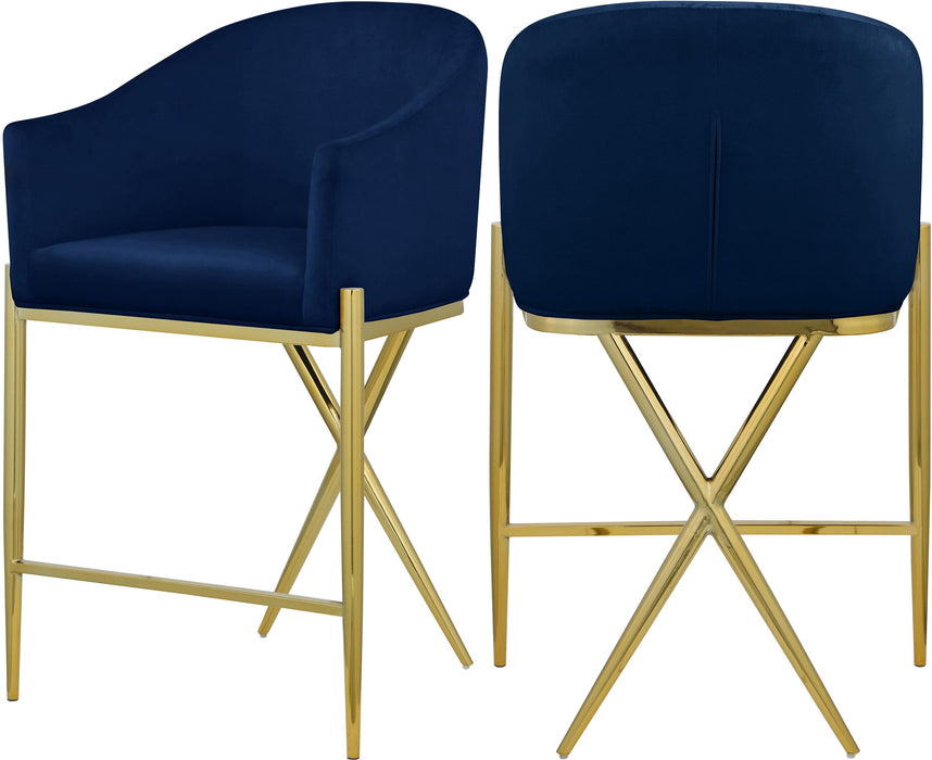Xavier Navy Velvet Counter Stool - Bargain Furniture (Detroit, MI)