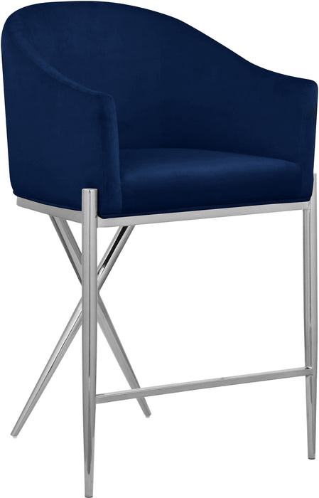 Xavier Navy Velvet Counter Stool - Bargain Furniture (Detroit, MI)