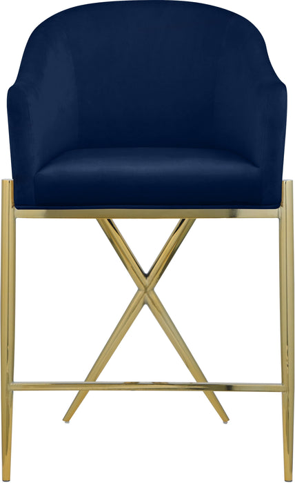 Xavier Navy Velvet Counter Stool - Bargain Furniture (Detroit, MI)