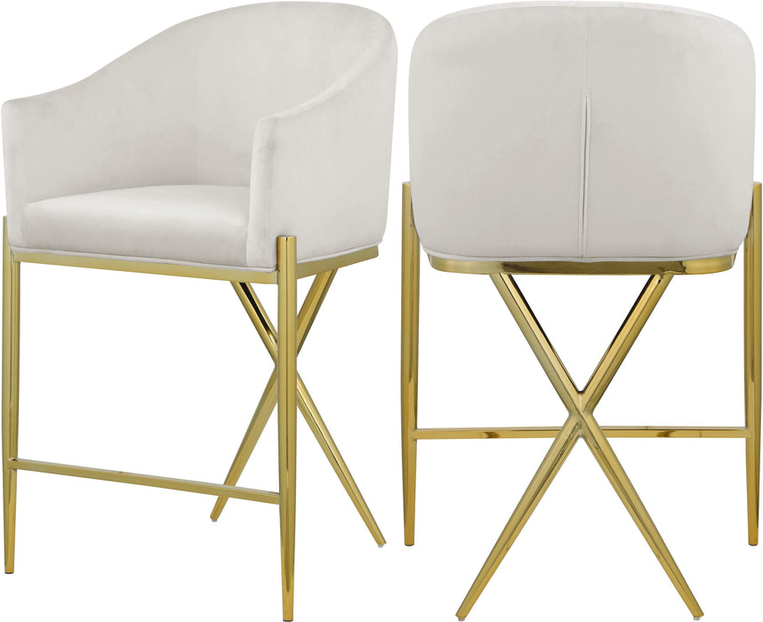 Xavier Cream Velvet Counter Stool - Bargain Furniture (Detroit, MI)