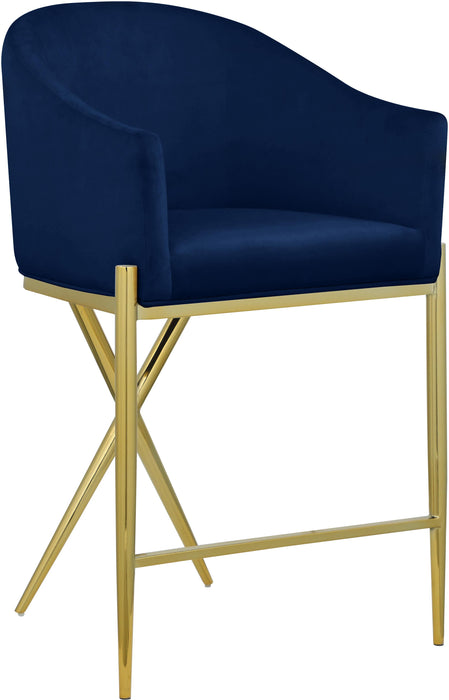 Xavier Navy Velvet Counter Stool - Bargain Furniture (Detroit, MI)