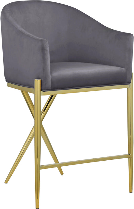 Xavier Grey Velvet Counter Stool - Bargain Furniture (Detroit, MI)