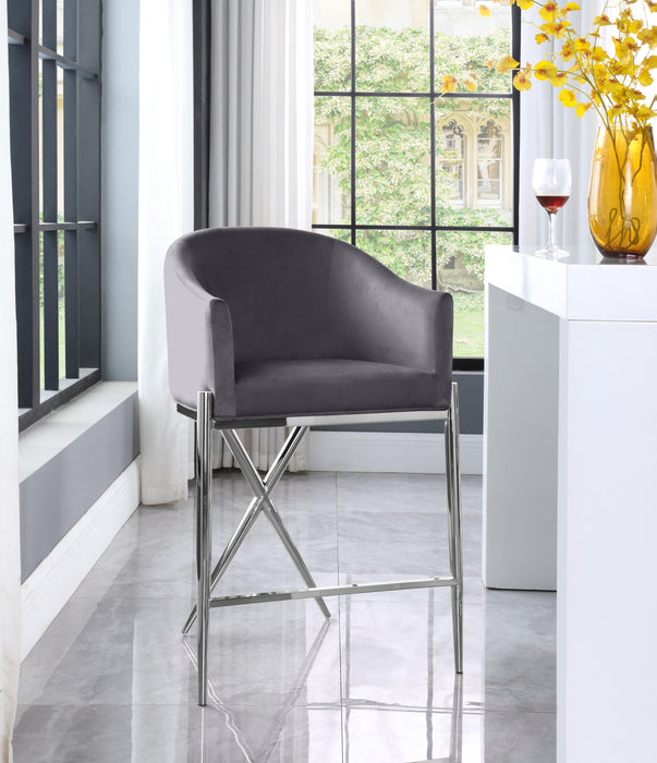Xavier Grey Velvet Counter Stool - Bargain Furniture (Detroit, MI)