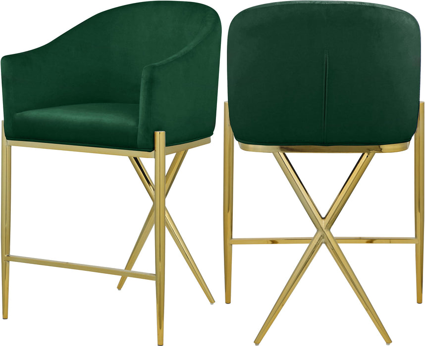 Xavier Green Velvet Counter Stool - Bargain Furniture (Detroit, MI)