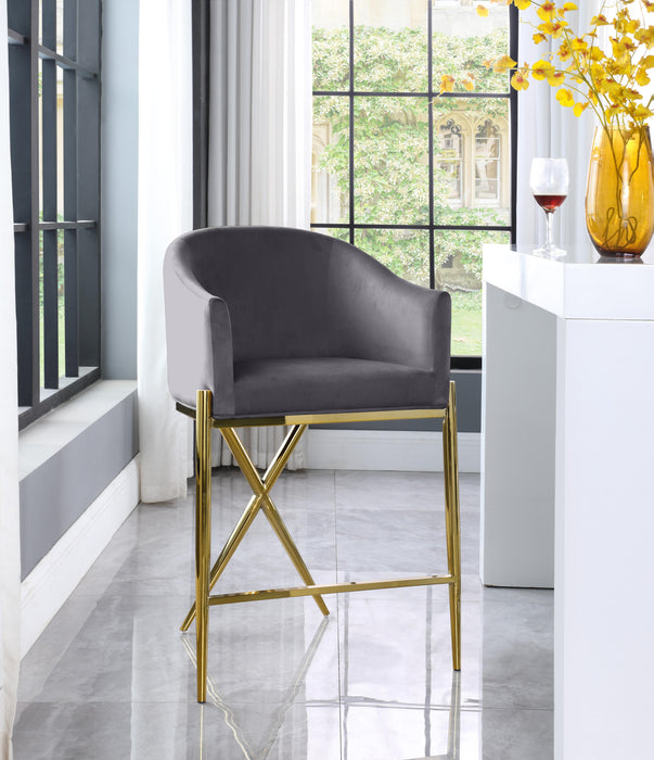Xavier Grey Velvet Counter Stool - Bargain Furniture (Detroit, MI)