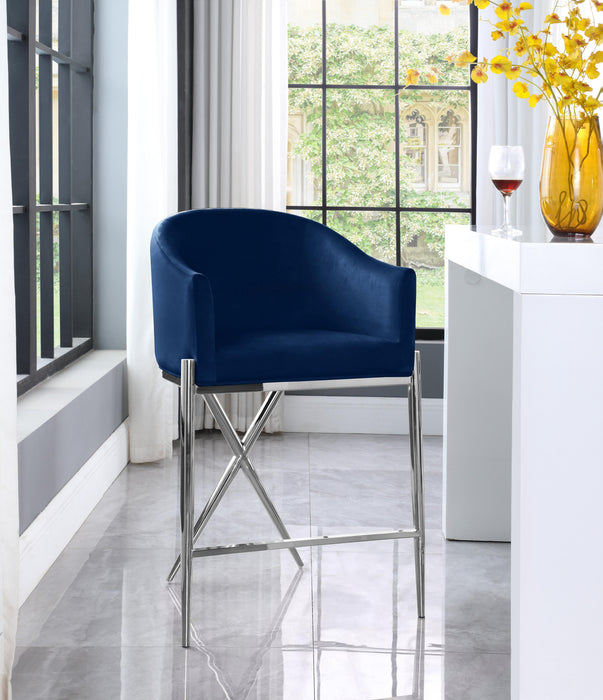 Xavier Navy Velvet Counter Stool - Bargain Furniture (Detroit, MI)