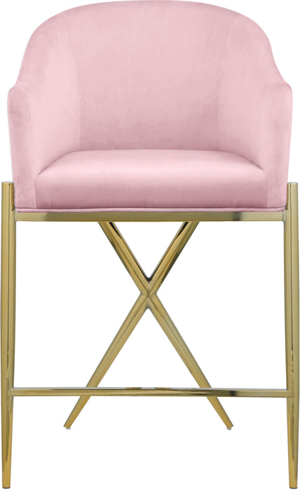 Xavier Pink Velvet Counter Stool - Bargain Furniture (Detroit, MI)
