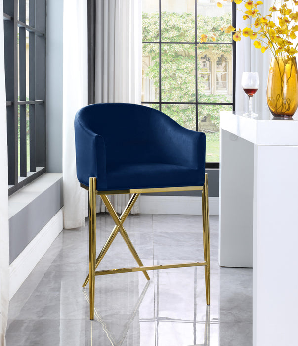 Xavier Navy Velvet Counter Stool - Bargain Furniture (Detroit, MI)