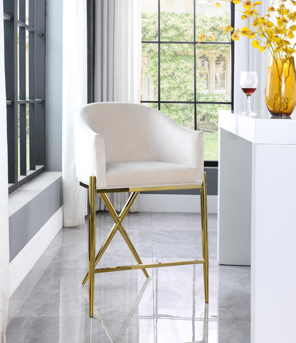 Xavier Cream Velvet Counter Stool - Bargain Furniture (Detroit, MI)