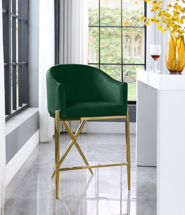 Xavier Green Velvet Counter Stool - Bargain Furniture (Detroit, MI)