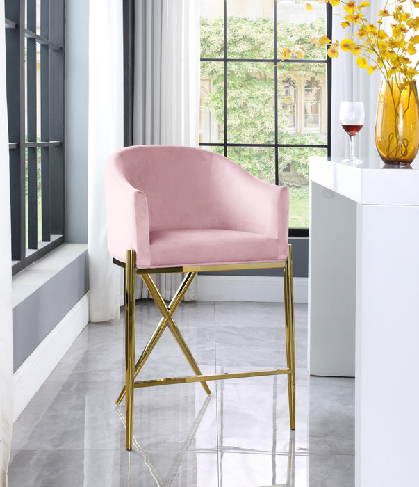 Xavier Pink Velvet Counter Stool - Bargain Furniture (Detroit, MI)