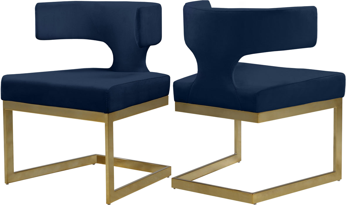 Alexandra Navy Velvet Dining Chair - Bargain Furniture (Detroit, MI)