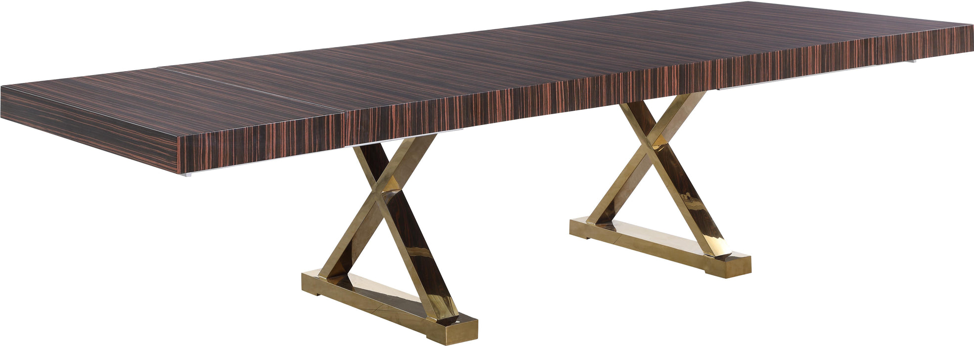 Excel Brown Zebra Wood Veneer Lacquer Extendable Dining Table (3 Boxes) - Bargain Furniture (Detroit, MI)