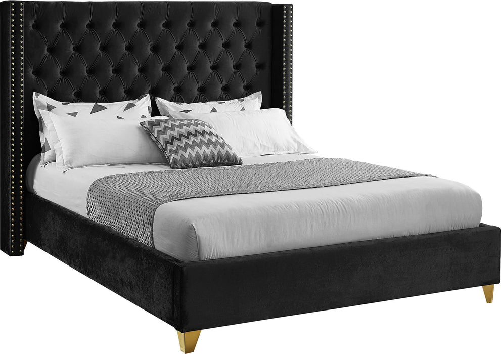 Barolo Black Velvet King Bed - Bargain Furniture (Detroit, MI)