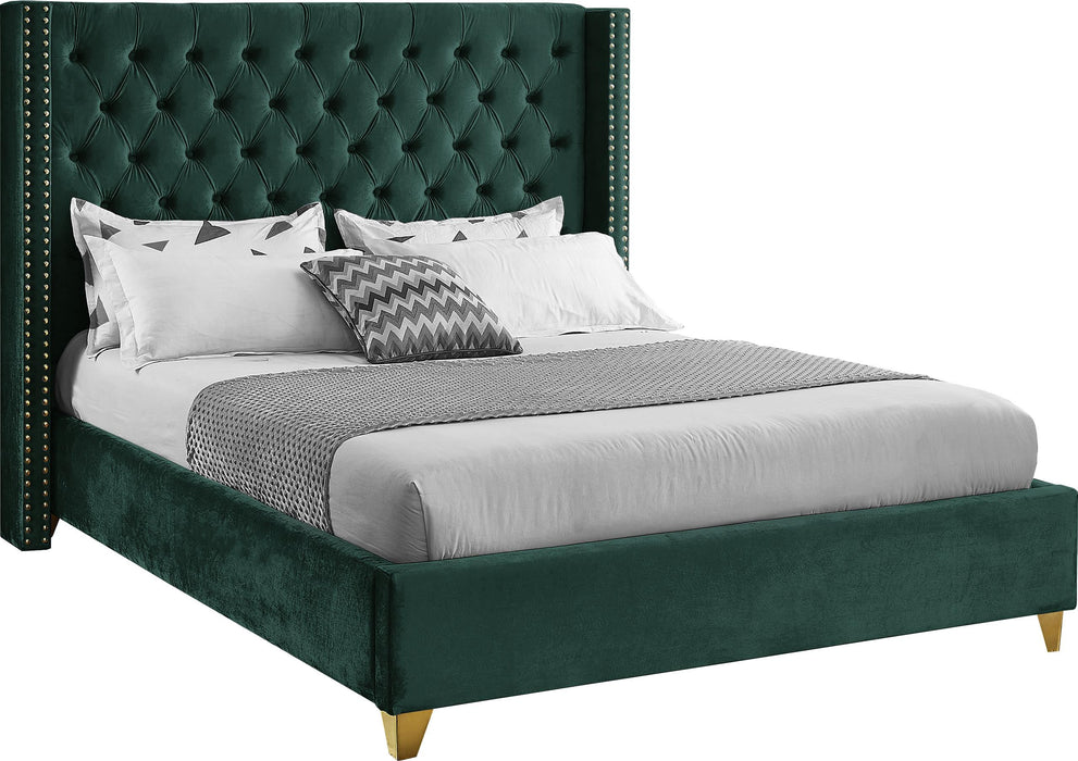 Barolo Green Velvet Queen Bed - Bargain Furniture (Detroit, MI)
