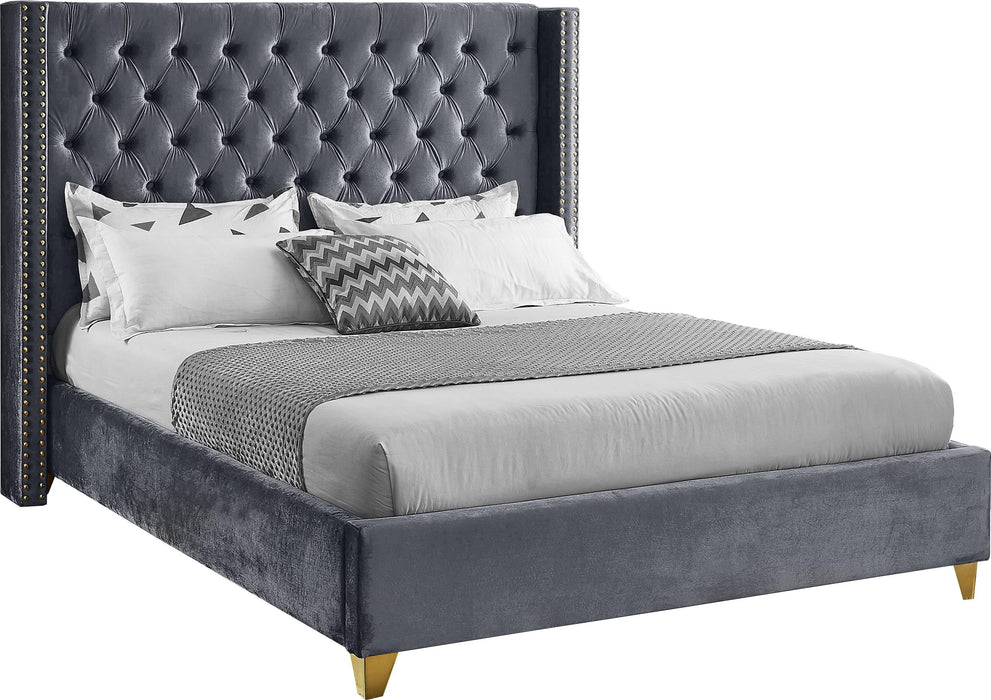 Barolo Grey Velvet King Bed - Bargain Furniture (Detroit, MI)