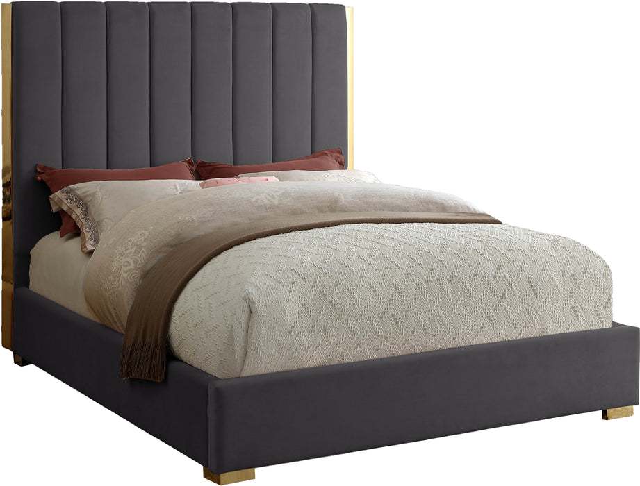Becca Grey Velvet King Bed - Bargain Furniture (Detroit, MI)