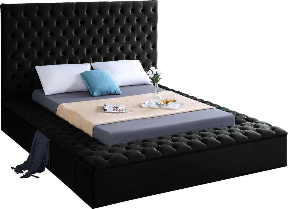 Bliss Black Velvet Queen Bed (3 Boxes) - Bargain Furniture (Detroit, MI)
