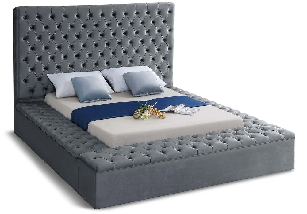 Bliss Grey Velvet King Bed (3 Boxes) - Bargain Furniture (Detroit, MI)