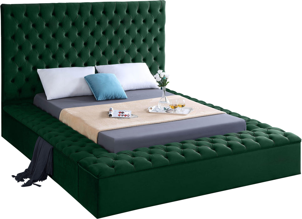 Bliss Green Velvet Queen Bed (3 Boxes) - Bargain Furniture (Detroit, MI)
