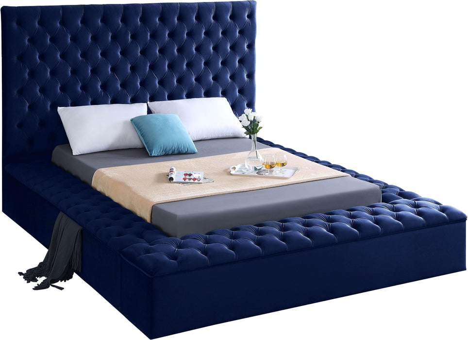 Bliss Navy Velvet King Bed (3 Boxes) - Bargain Furniture (Detroit, MI)