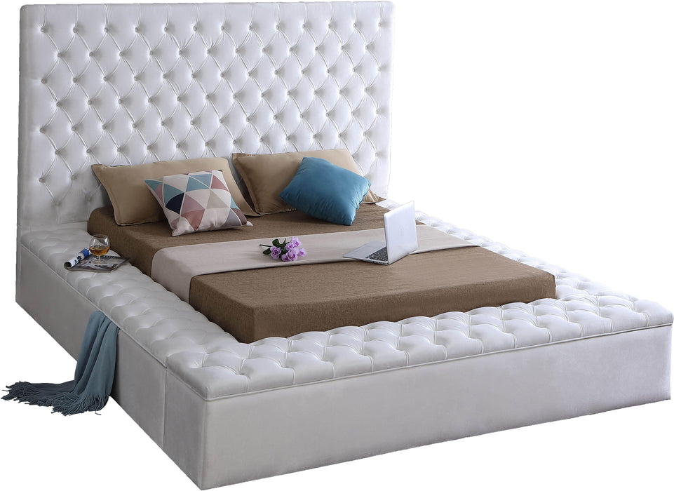 Bliss White Velvet Queen Bed (3 Boxes) - Bargain Furniture (Detroit, MI)