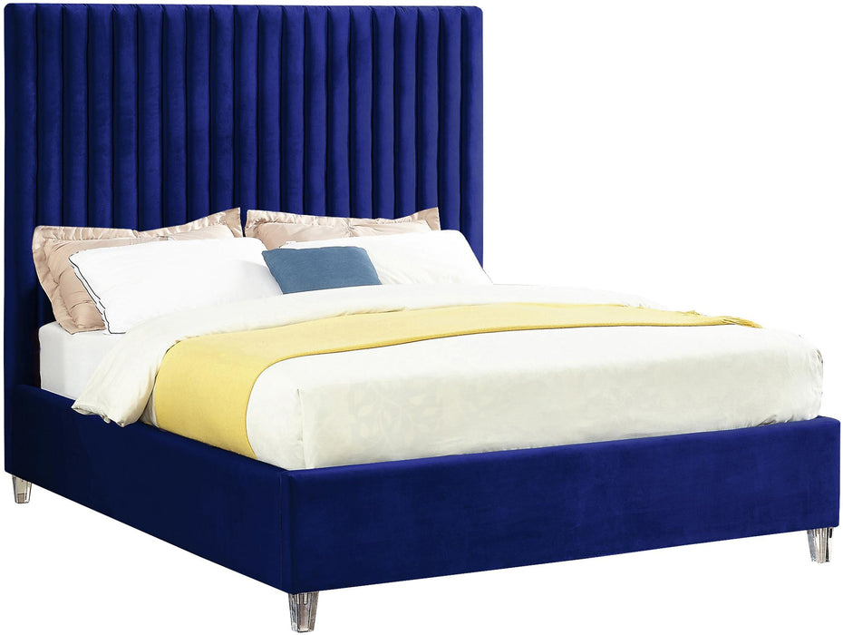Candace Navy Velvet Full Bed - Bargain Furniture (Detroit, MI)