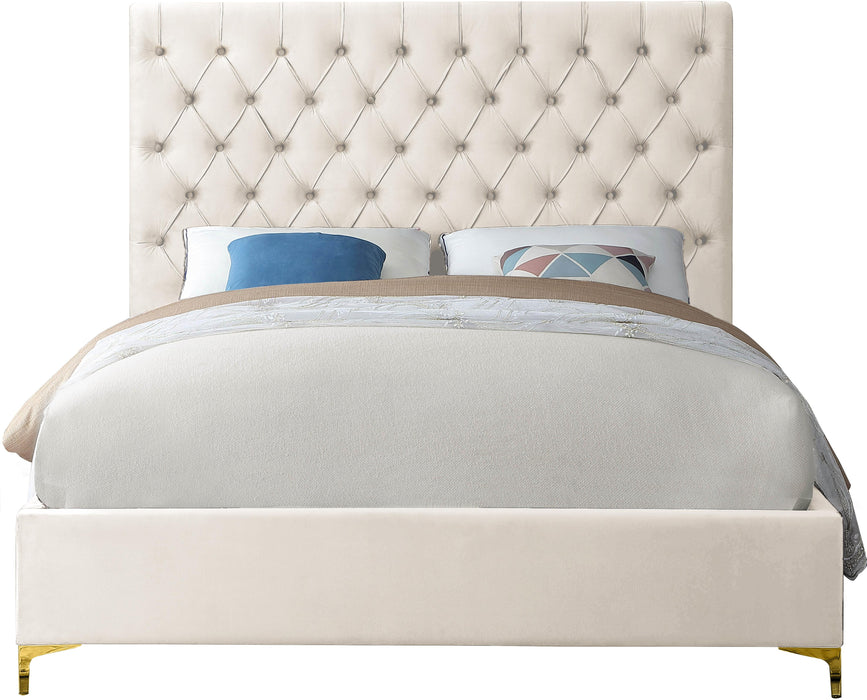 Cruz Cream Velvet Full Bed - Bargain Furniture (Detroit, MI)