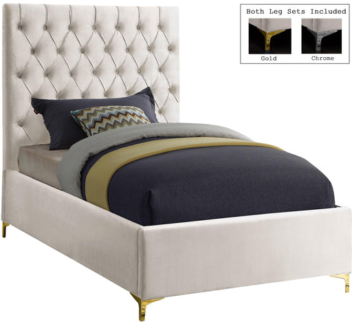 Cruz Cream Velvet Twin Bed - Bargain Furniture (Detroit, MI)
