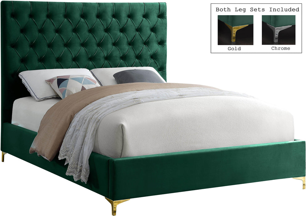 Cruz Green Velvet Queen Bed - Bargain Furniture (Detroit, MI)