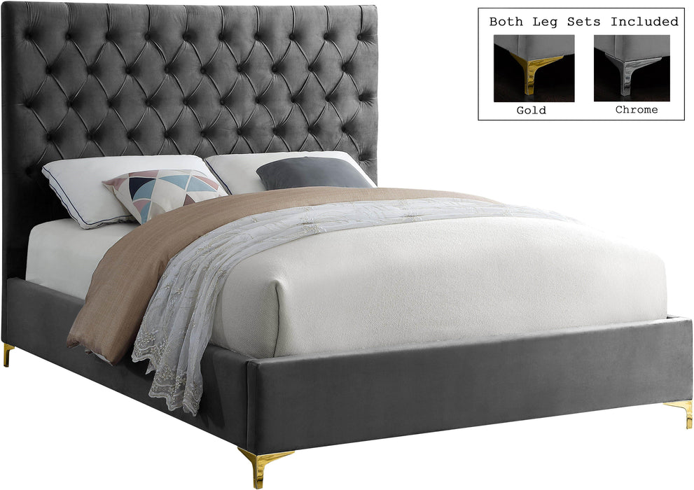 Cruz Grey Velvet King Bed - Bargain Furniture (Detroit, MI)