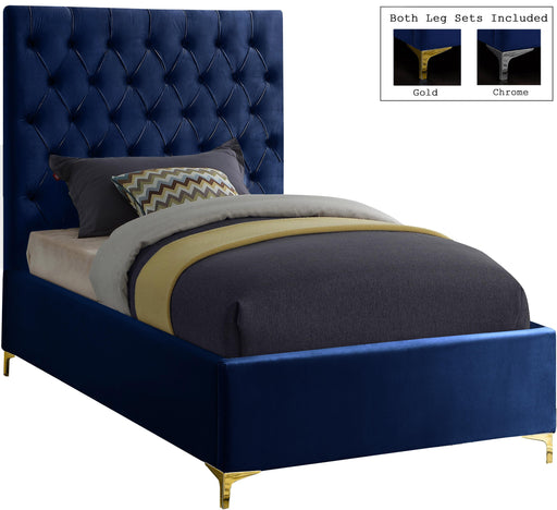 Cruz Navy Velvet Twin Bed - Bargain Furniture (Detroit, MI)