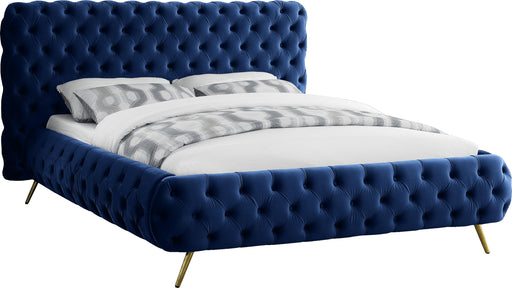 Delano Navy Velvet King Bed - Bargain Furniture (Detroit, MI)