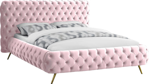 Delano Pink Velvet King Bed - Bargain Furniture (Detroit, MI)