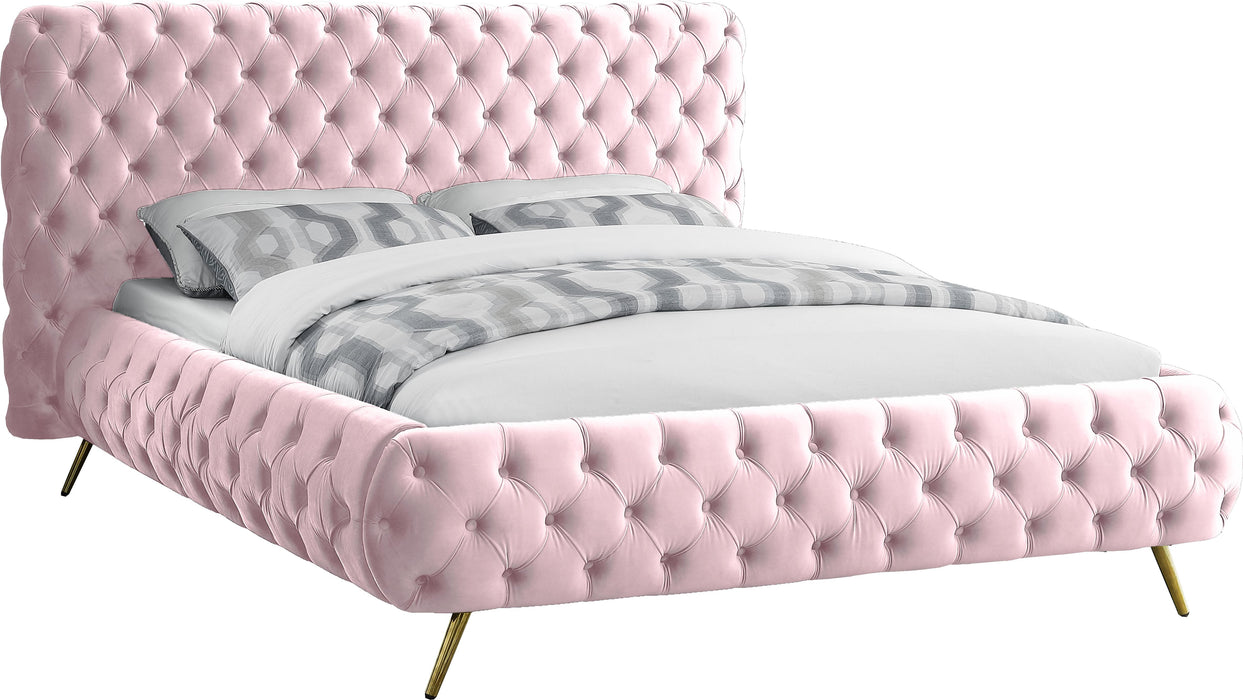 Delano Pink Velvet Queen Bed - Bargain Furniture (Detroit, MI)