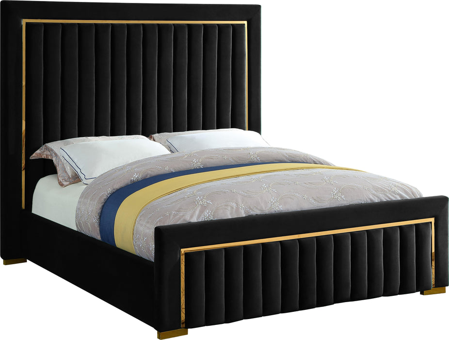 Dolce Black Velvet Queen Bed (3 Boxes) - Bargain Furniture (Detroit, MI)