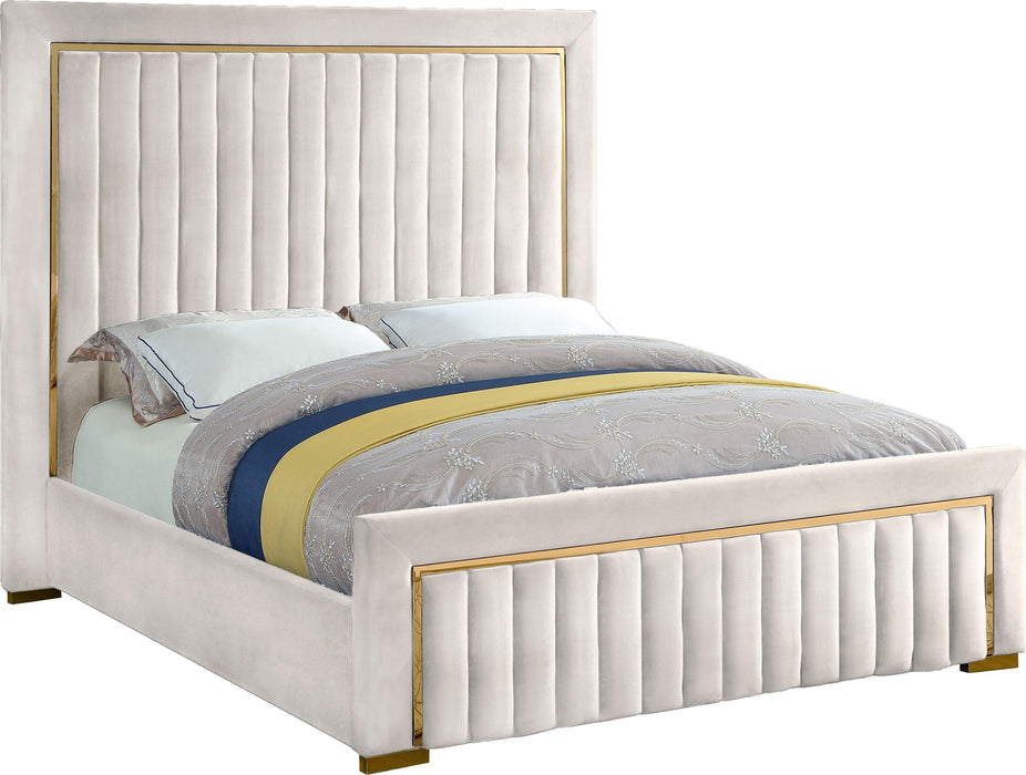 Dolce Cream Velvet Queen Bed (3 Boxes) - Bargain Furniture (Detroit, MI)