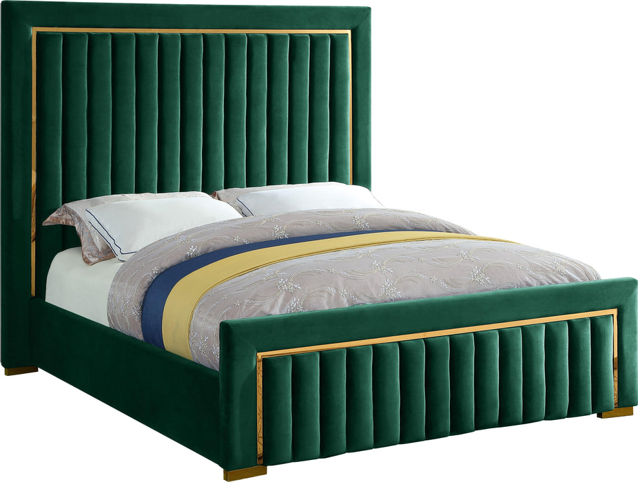 Dolce Green Velvet King Bed (3 Boxes) - Bargain Furniture (Detroit, MI)