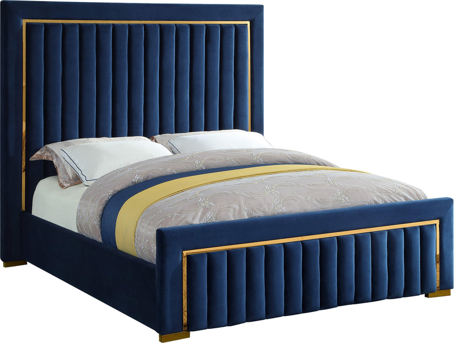 Dolce Navy Velvet Queen Bed (3 Boxes) - Bargain Furniture (Detroit, MI)