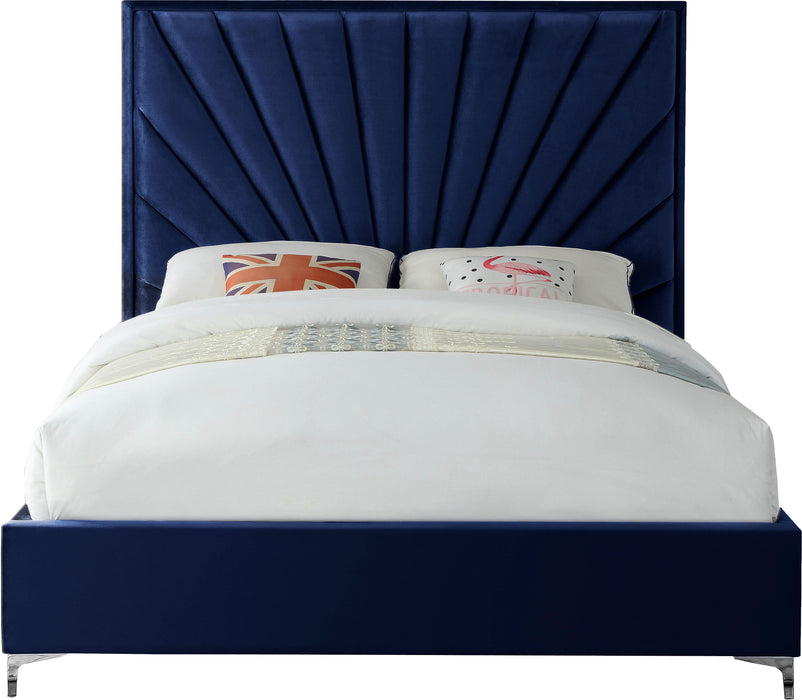 Eclipse Navy Velvet King Bed - Bargain Furniture (Detroit, MI)