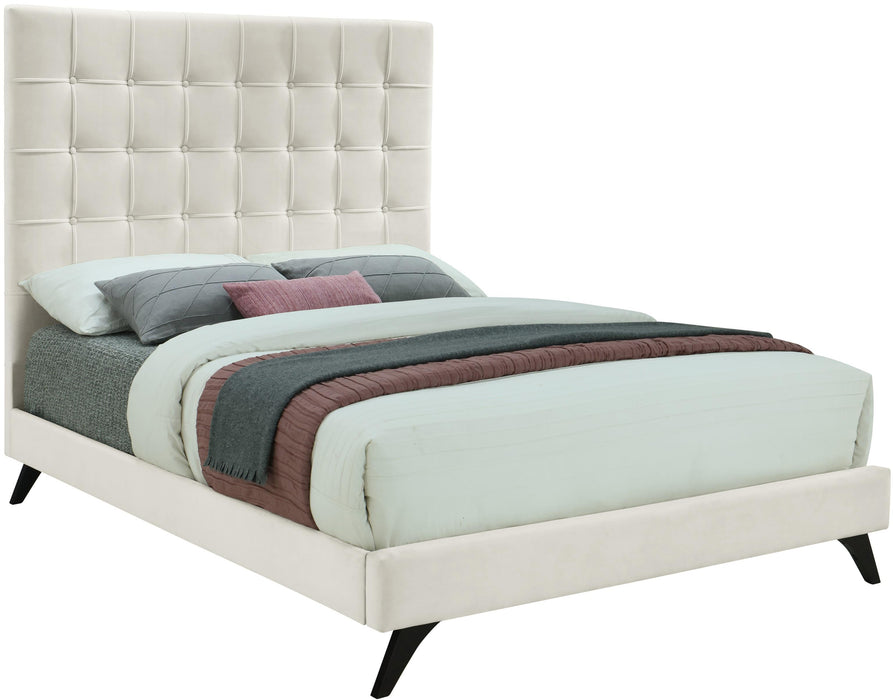 Elly Cream Velvet Queen Bed - Bargain Furniture (Detroit, MI)